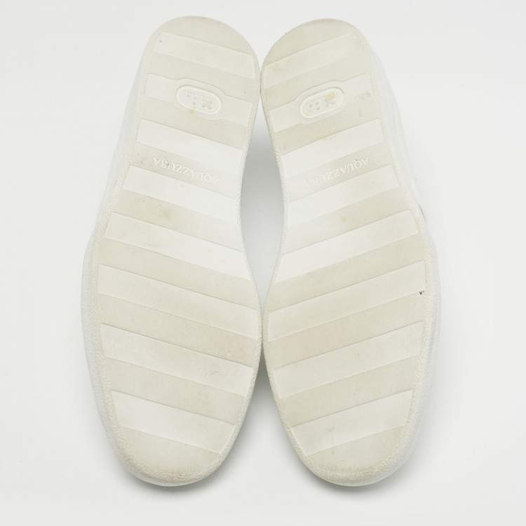 Pre Owned Aquazzura White Leather The A Lace Up Low Top Sneaker Size 40