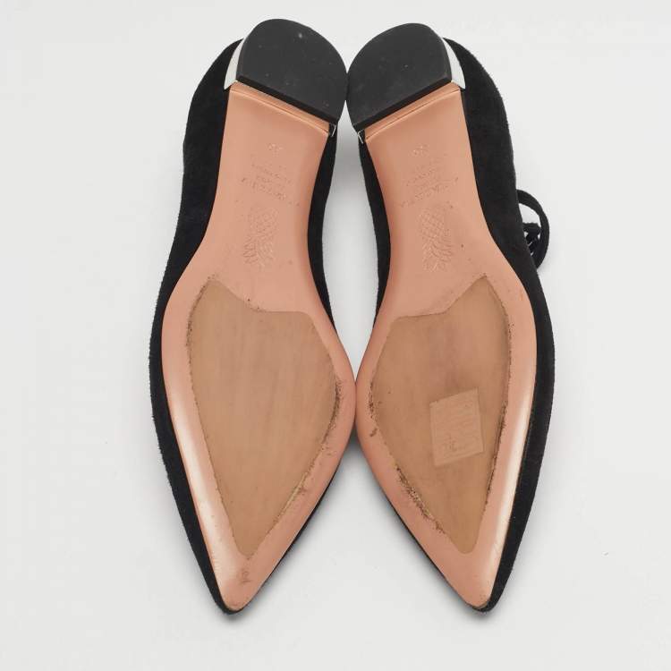 Pre Owned Aquazzura Black Net and Suede Ballet Flats Size 36