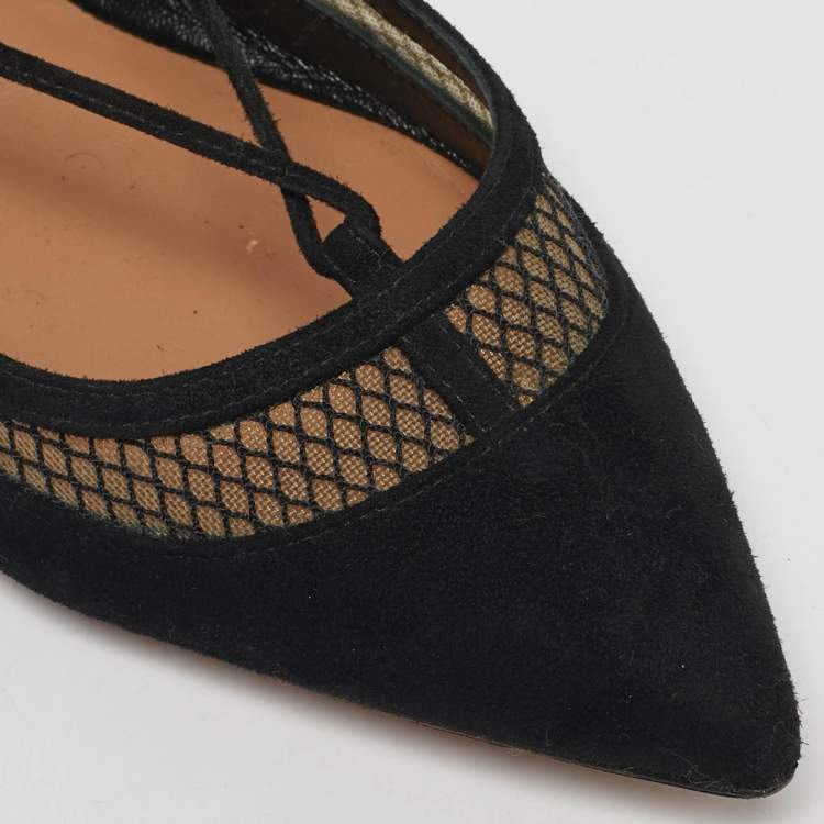 Pre Owned Aquazzura Black Net and Suede Ballet Flats Size 36