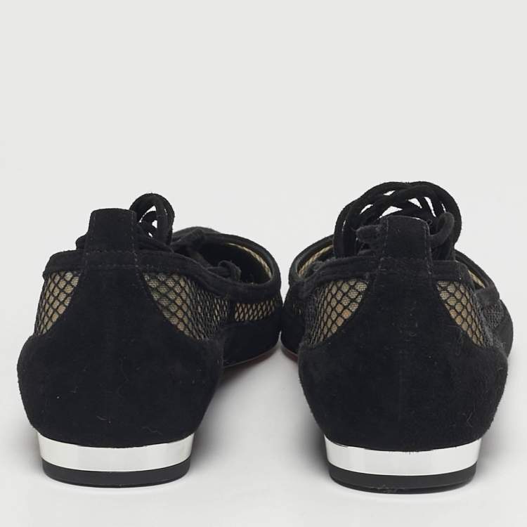 Pre Owned Aquazzura Black Net and Suede Ballet Flats Size 36