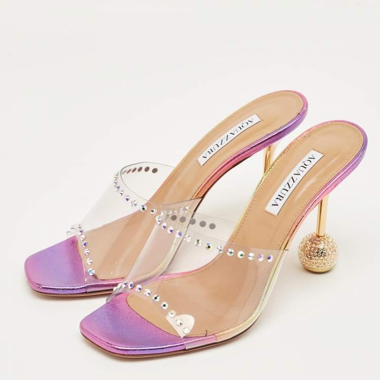 Pre Owned Aquazzura Pink PVC Embellished Secrets Slide Sandals Size 39