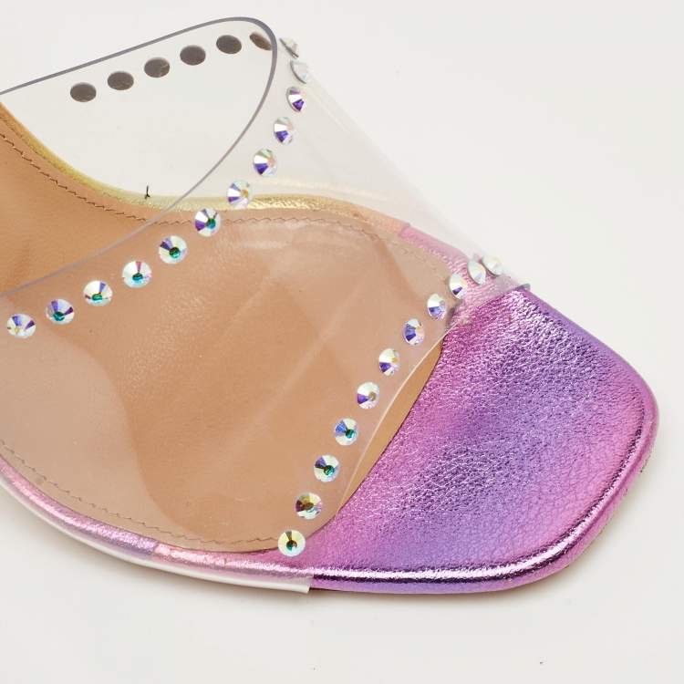 Pre Owned Aquazzura Pink PVC Embellished Secrets Slide Sandals Size 39