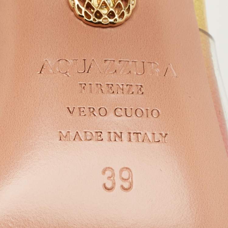 Pre Owned Aquazzura Pink PVC Embellished Secrets Slide Sandals Size 39