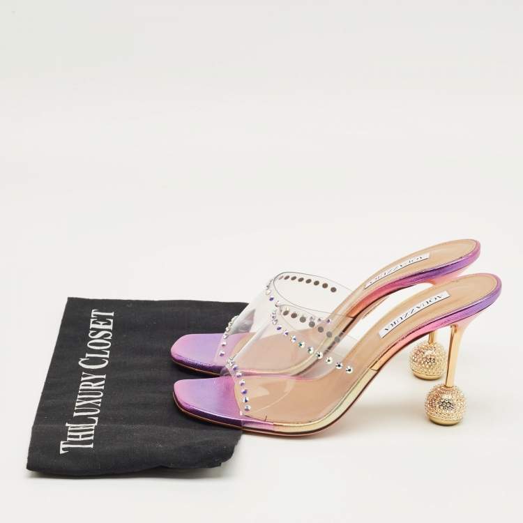 Pre Owned Aquazzura Pink PVC Embellished Secrets Slide Sandals Size 39