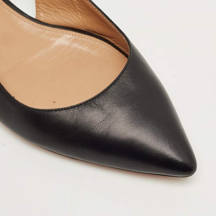 Pre Owned Aquazzura Black Leather Slingback Tie Ballet Flats Size 38.5