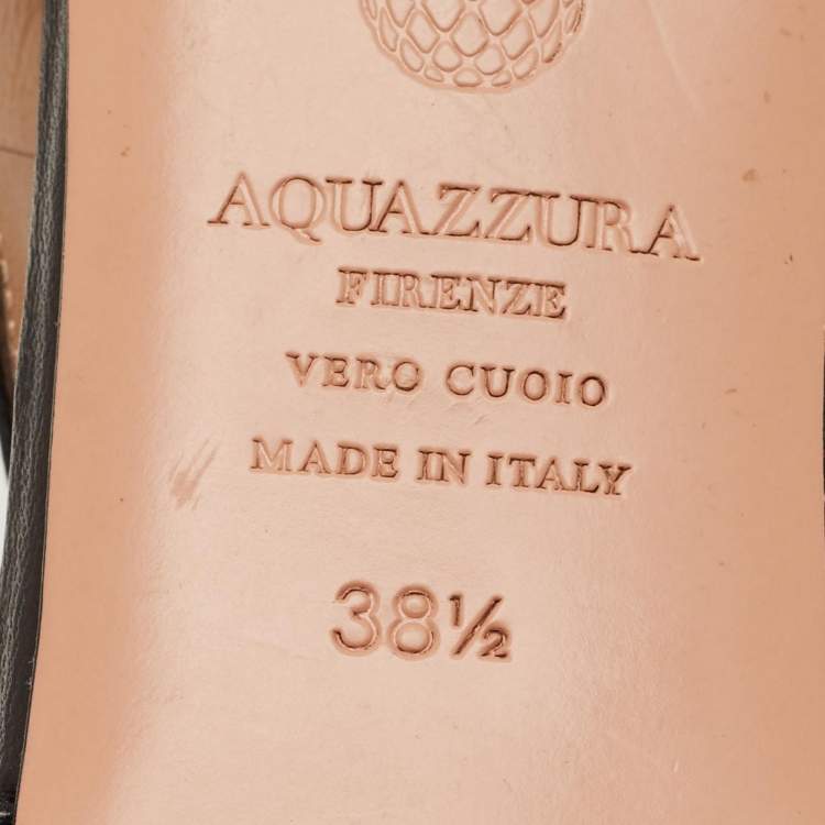 Pre Owned Aquazzura Black Leather Slingback Tie Ballet Flats Size 38.5