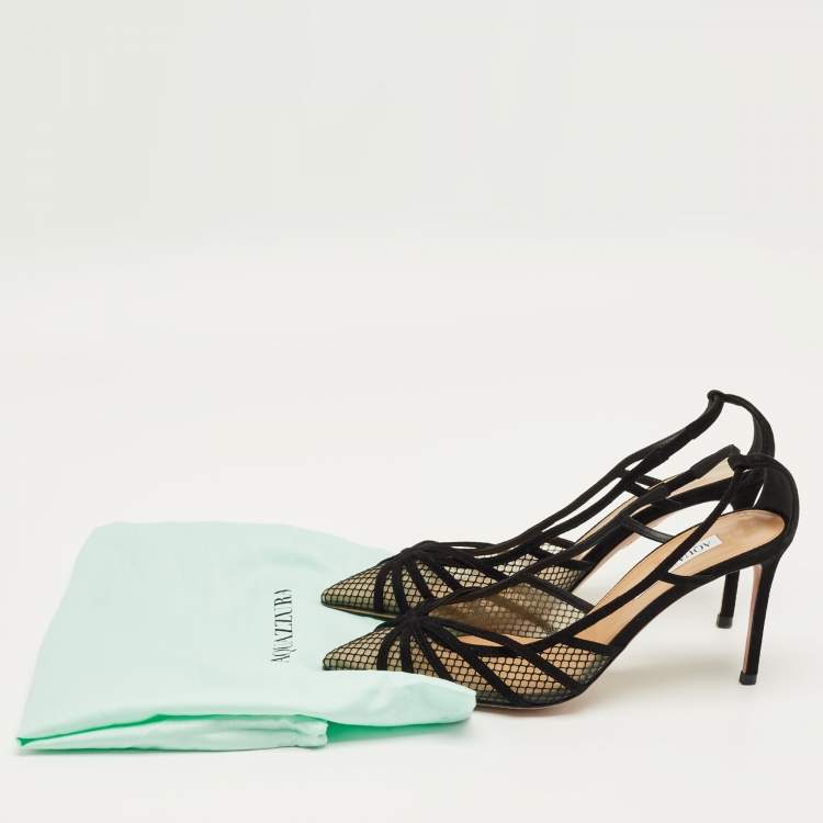 Pre Owned Aquazzura Black Mesh and Suede Slip on Pumps Size 38