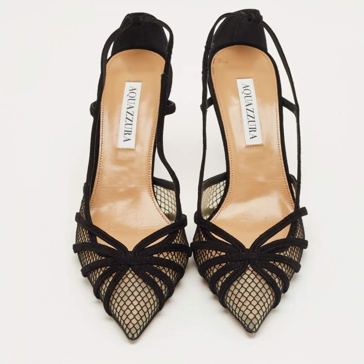 Pre Owned Aquazzura Black Mesh and Suede Slip on Pumps Size 38