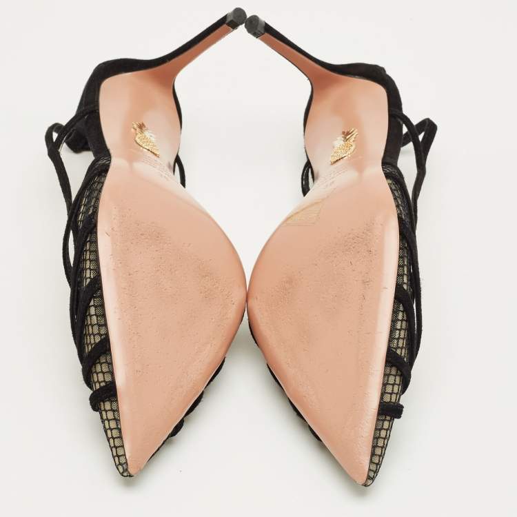 Pre Owned Aquazzura Black Mesh and Suede Slip on Pumps Size 38
