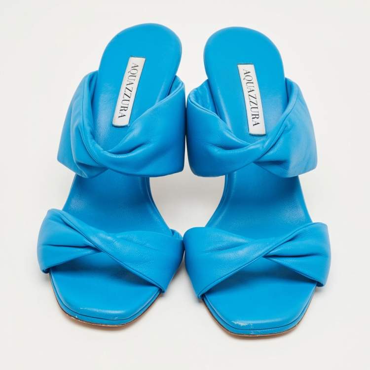 Pre Owned Aquazzura Blue Leather Twist Slide Sandals Size 40