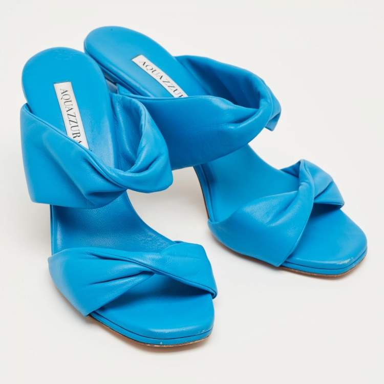 Pre Owned Aquazzura Blue Leather Twist Slide Sandals Size 40