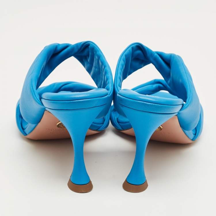 Pre Owned Aquazzura Blue Leather Twist Slide Sandals Size 40