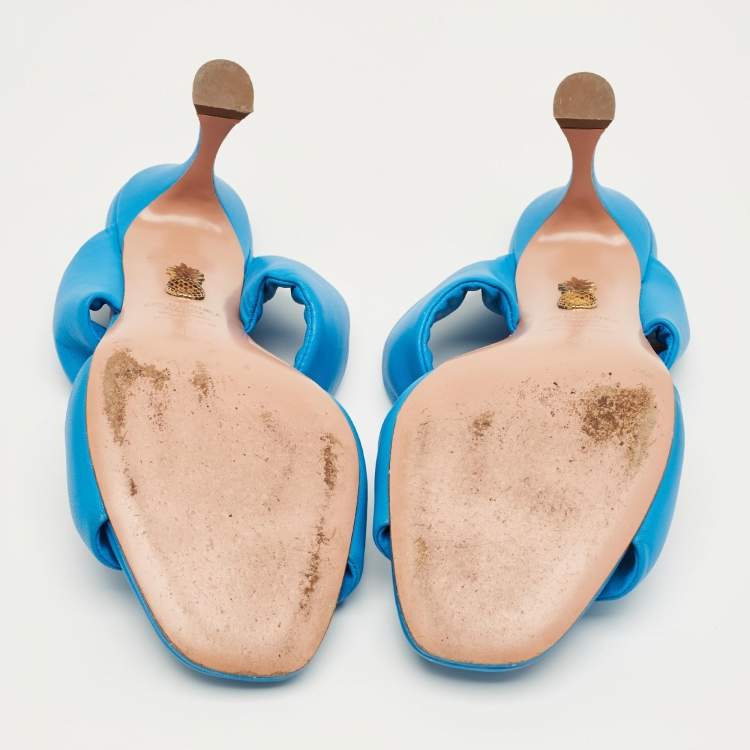 Pre Owned Aquazzura Blue Leather Twist Slide Sandals Size 40