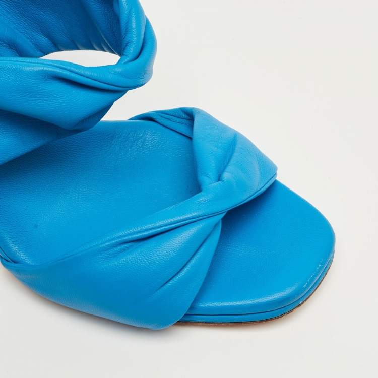 Pre Owned Aquazzura Blue Leather Twist Slide Sandals Size 40