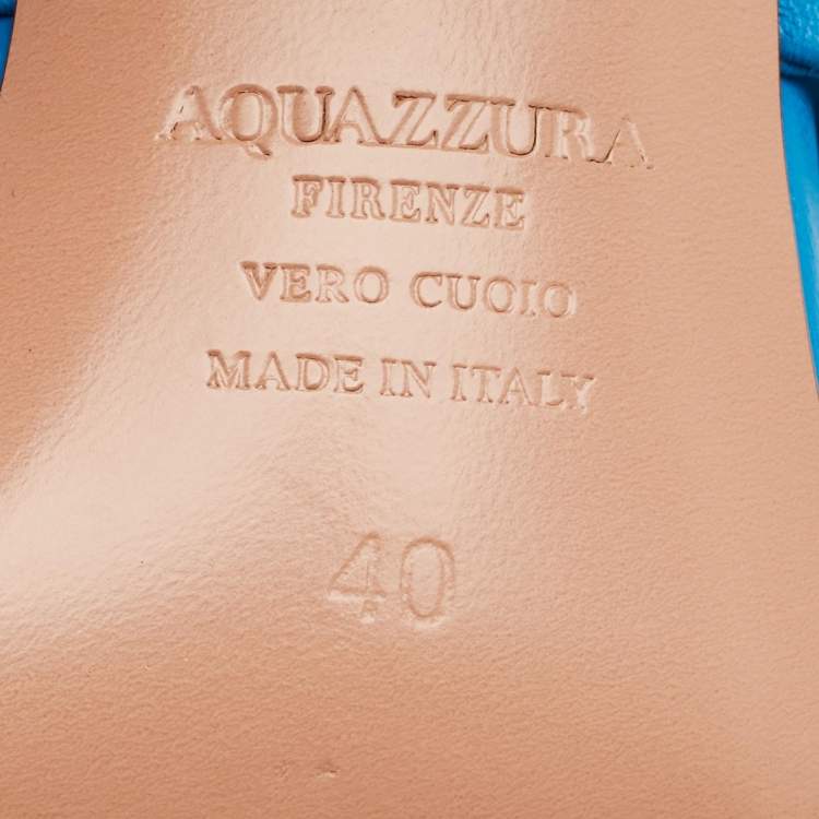 Pre Owned Aquazzura Blue Leather Twist Slide Sandals Size 40