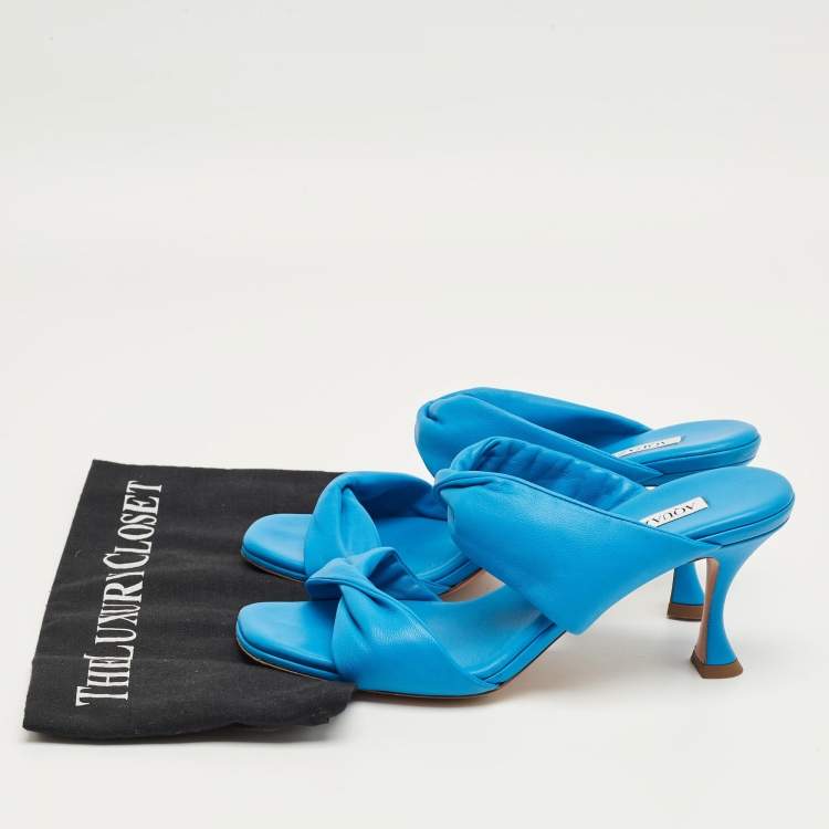 Pre Owned Aquazzura Blue Leather Twist Slide Sandals Size 40