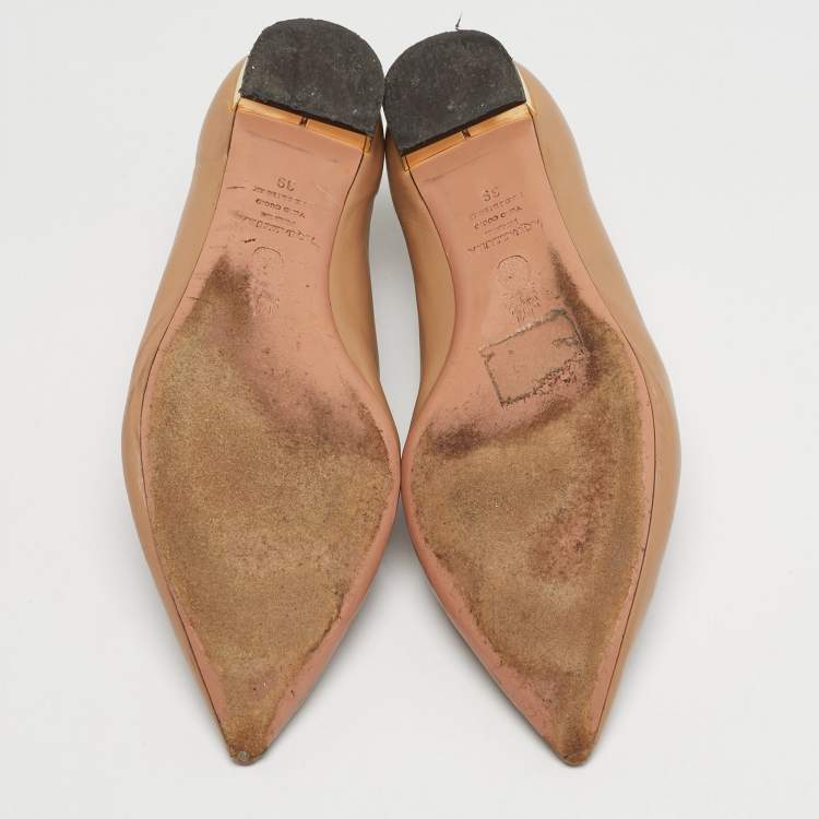 Pre Owned Aquazzura Beige Leather Christy Tie Up Pointed Toe Ballet Flats Size 39