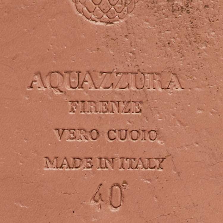 Pre Owned Aquazzura Beige/Gold leather T-Strap Ankle Cuff Flats Size 40