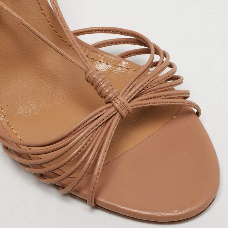 Pre Owned Aquazzura Beige Leather Whisper Ankle Wrap Sandals Size 36.5