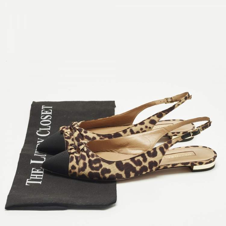 Pre Owned Aquazzura Beige/Black Knotted Fabric Slingback Flats Size 36