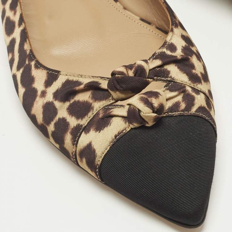 Pre Owned Aquazzura Beige/Black Knotted Fabric Slingback Flats Size 36