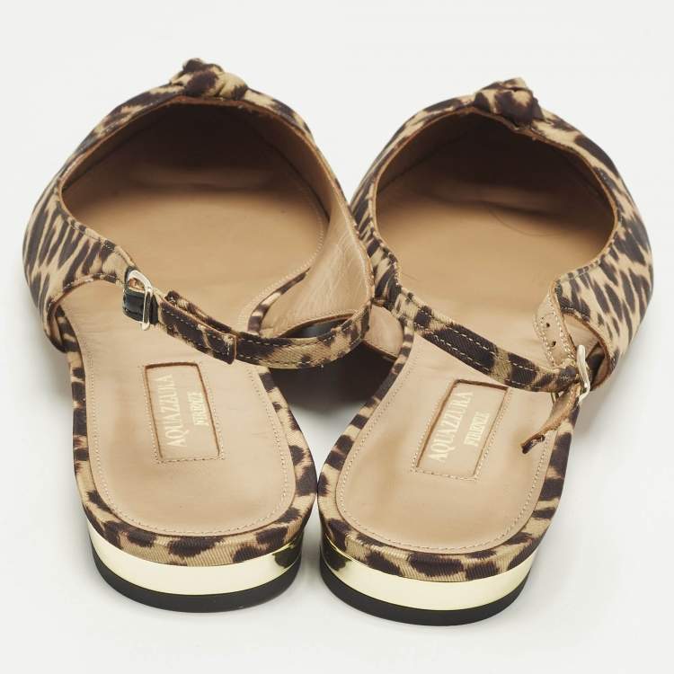 Pre Owned Aquazzura Beige/Black Knotted Fabric Slingback Flats Size 36