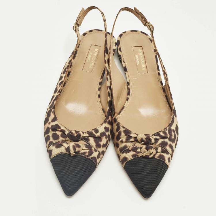 Pre Owned Aquazzura Beige/Black Knotted Fabric Slingback Flats Size 36
