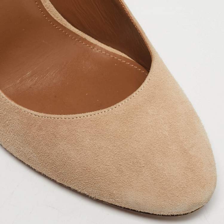 Pre Owned Aquazzura Beige Suede Alix Ankle Strap Pumps Size 38.5