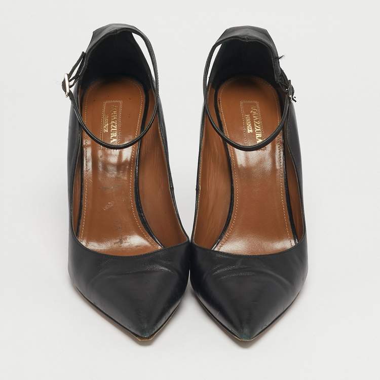 Pre Owned Aquazzura love Affair Size 42 Black Leather Pumps