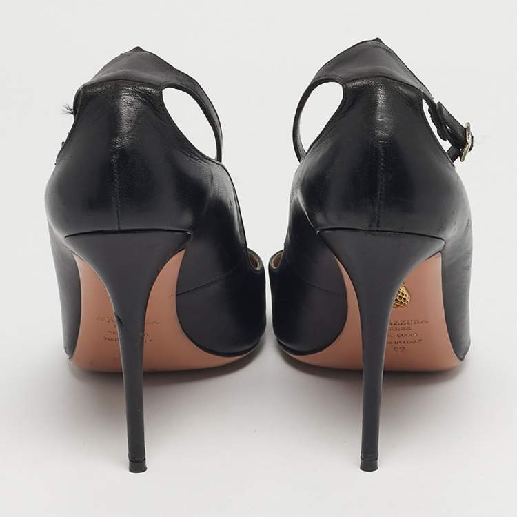 Pre Owned Aquazzura love Affair Size 42 Black Leather Pumps