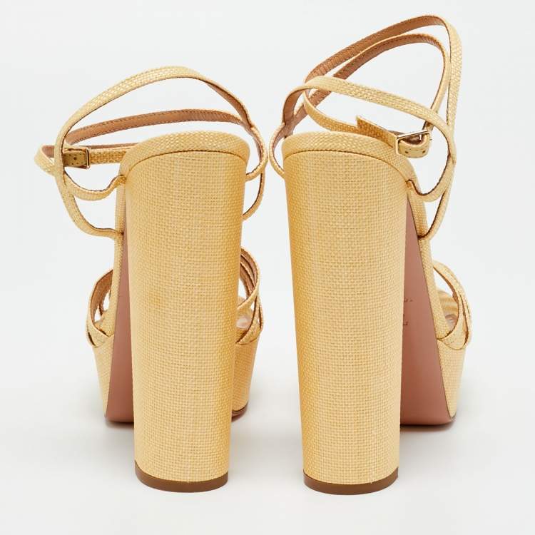 مملوكة مسبقًا Aquazzura Size 42 Yellow Straw Platform Ankle Strap Sandals