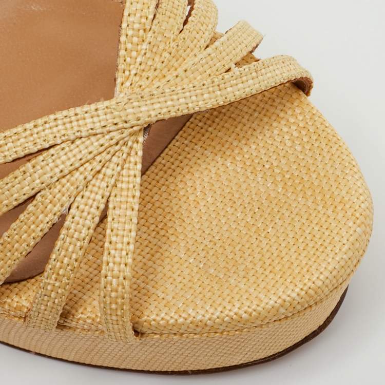 مملوكة مسبقًا Aquazzura Size 42 Yellow Straw Platform Ankle Strap Sandals