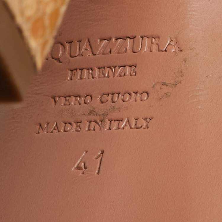 Pre Owned Aquazzura Austin Plateau Size 41 Gold Python Embossed Leather Platform Sandals