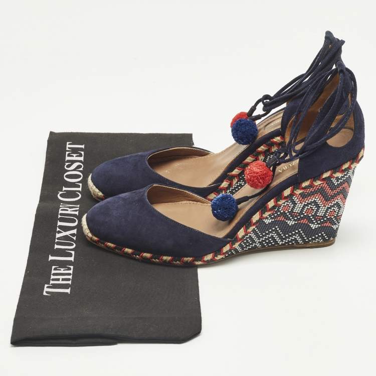 Pre Owned Aquazzura Size 39 Navy Blue Suede Wedge Pumps
