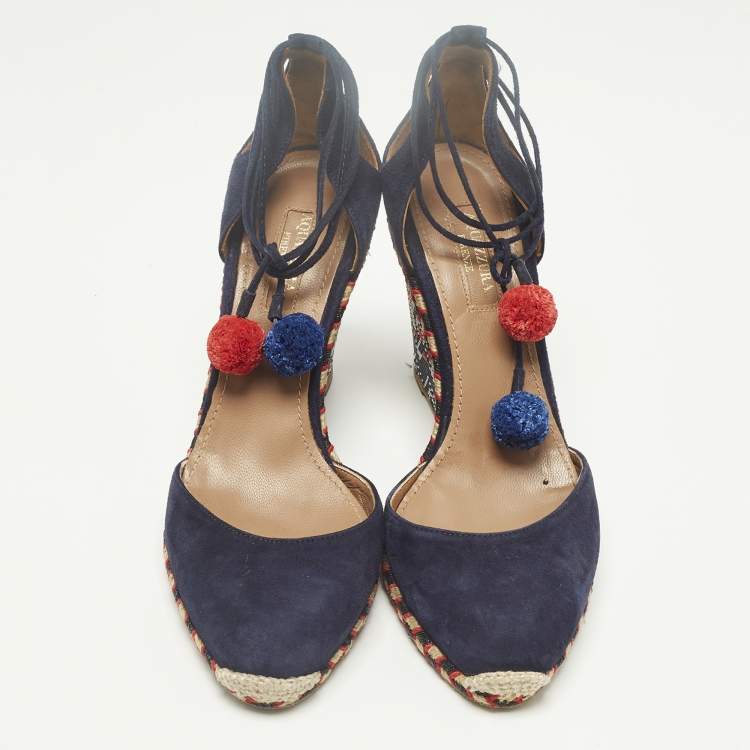 Pre Owned Aquazzura Size 39 Navy Blue Suede Wedge Pumps