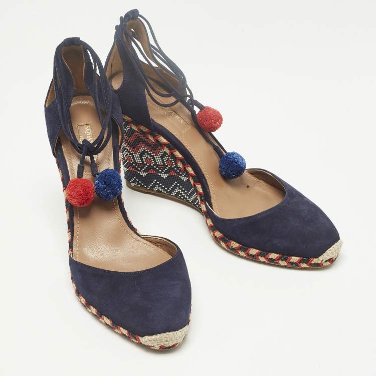 Pre Owned Aquazzura Size 39 Navy Blue Suede Wedge Pumps