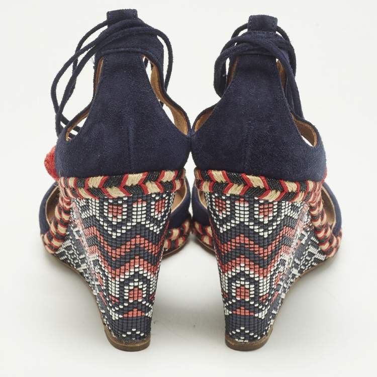 Pre Owned Aquazzura Size 39 Navy Blue Suede Wedge Pumps