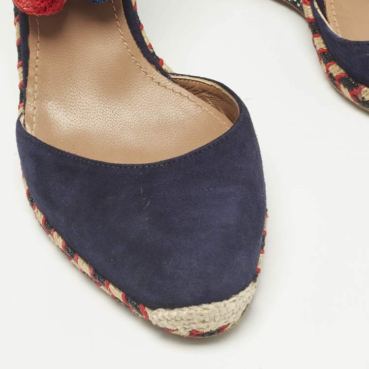 Pre Owned Aquazzura Size 39 Navy Blue Suede Wedge Pumps