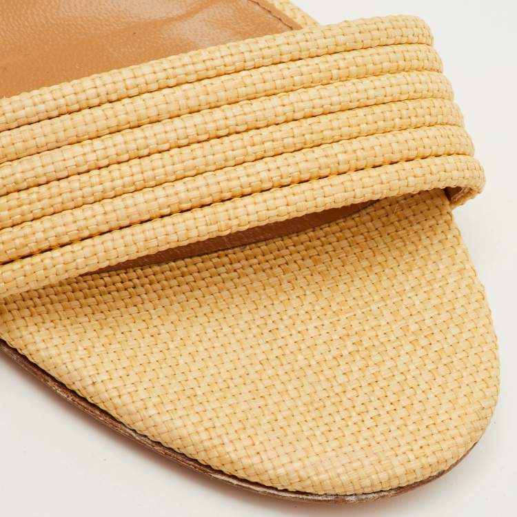 Pre Owned Aquazzura Sundance Size 36 Beige Raffia Ankle Strap Sandals