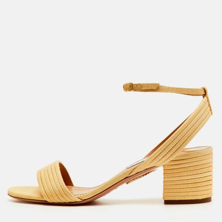 Pre Owned Aquazzura Sundance Size 36 Beige Raffia Ankle Strap Sandals