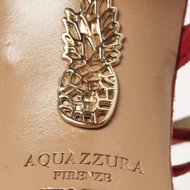 Pre Owned Aquazzura Wild Thing Size 39 Red Suede Fringe  Ankle Wrap Sandals