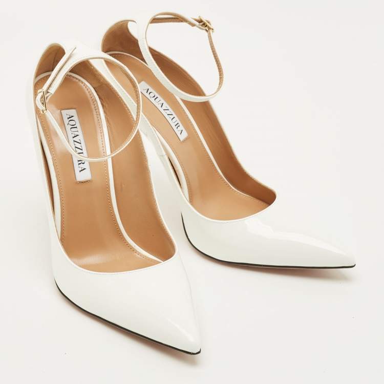 Pre Owned Aquazzura Love Affair Size 39 White Patent Leather Pumps