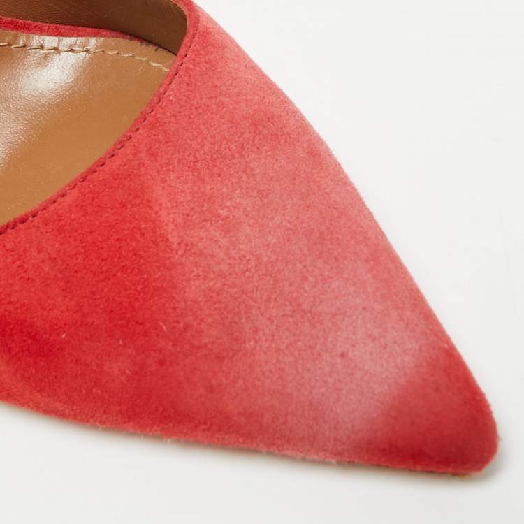 Pre Owned Aquazzura Firenze Size 38.5 Red Patent Leather and Suede Pumps