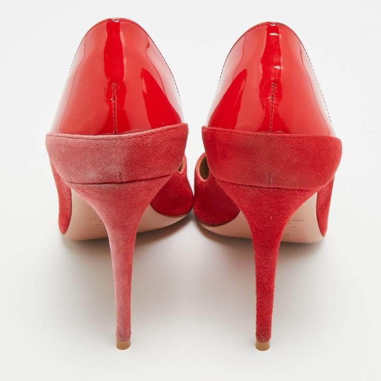 Pre Owned Aquazzura Firenze Size 38.5 Red Patent Leather and Suede Pumps