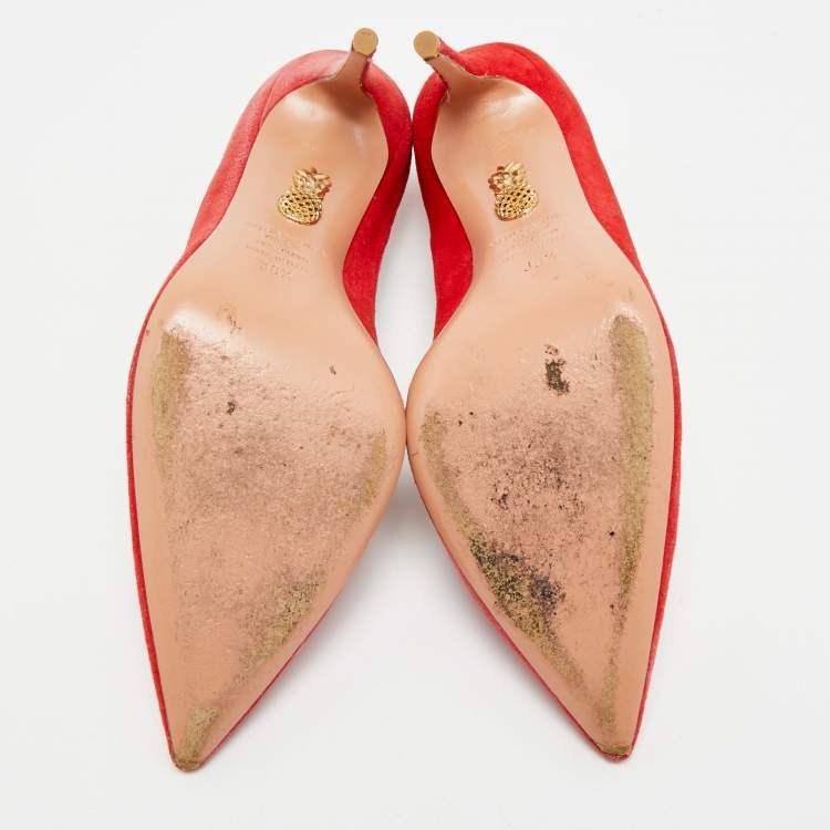 Pre Owned Aquazzura Firenze Size 38.5 Red Patent Leather and Suede Pumps