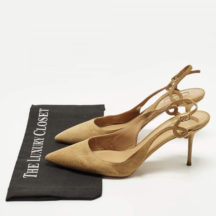 Pre Owned Aquazzura Size 41 Brown Suede Slingback Pumps