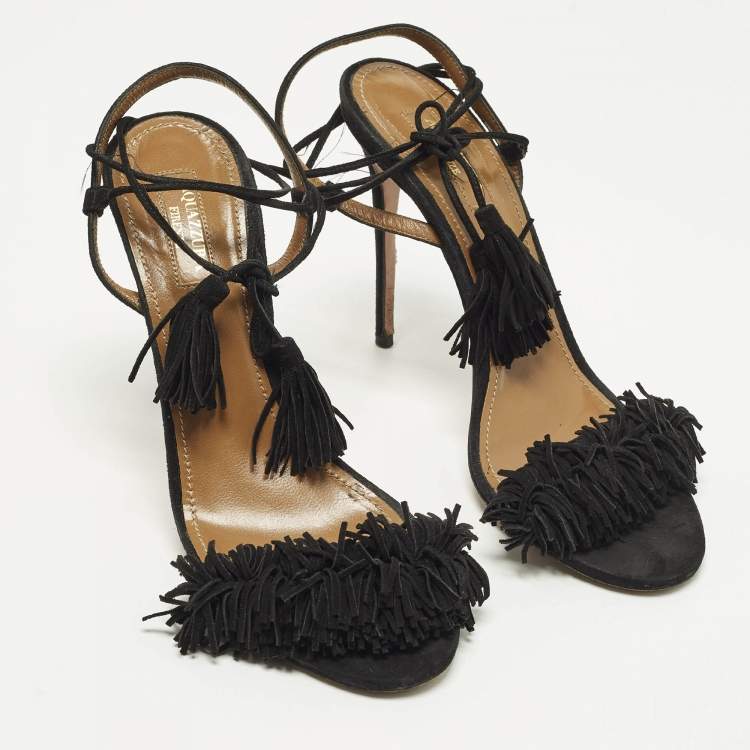 مملوكة مسبقًا Aquazzura Wild Thing Size 38.5 Black Suede Ankle Strap Sandals