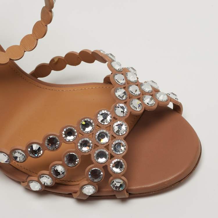 مملوكة مسبقًا صندل أكوازورا تيكيلا جلد بيج بكاحل مقاس 36