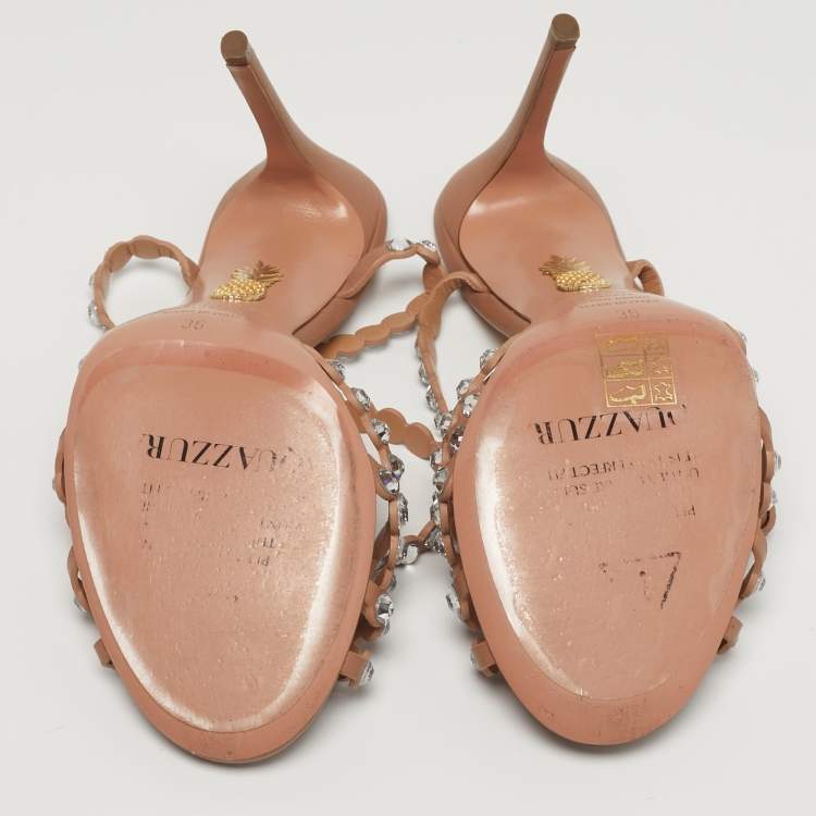 مملوكة مسبقًا صندل أكوازورا تيكيلا جلد بيج بكاحل مقاس 36