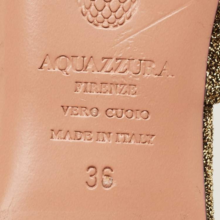 Pre Owned Aquazzura Size 36 Gold Lurex Fabric Puff Pom Pom  Mules